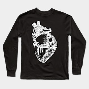 anatomical heart white black outline sketch illustration Long Sleeve T-Shirt